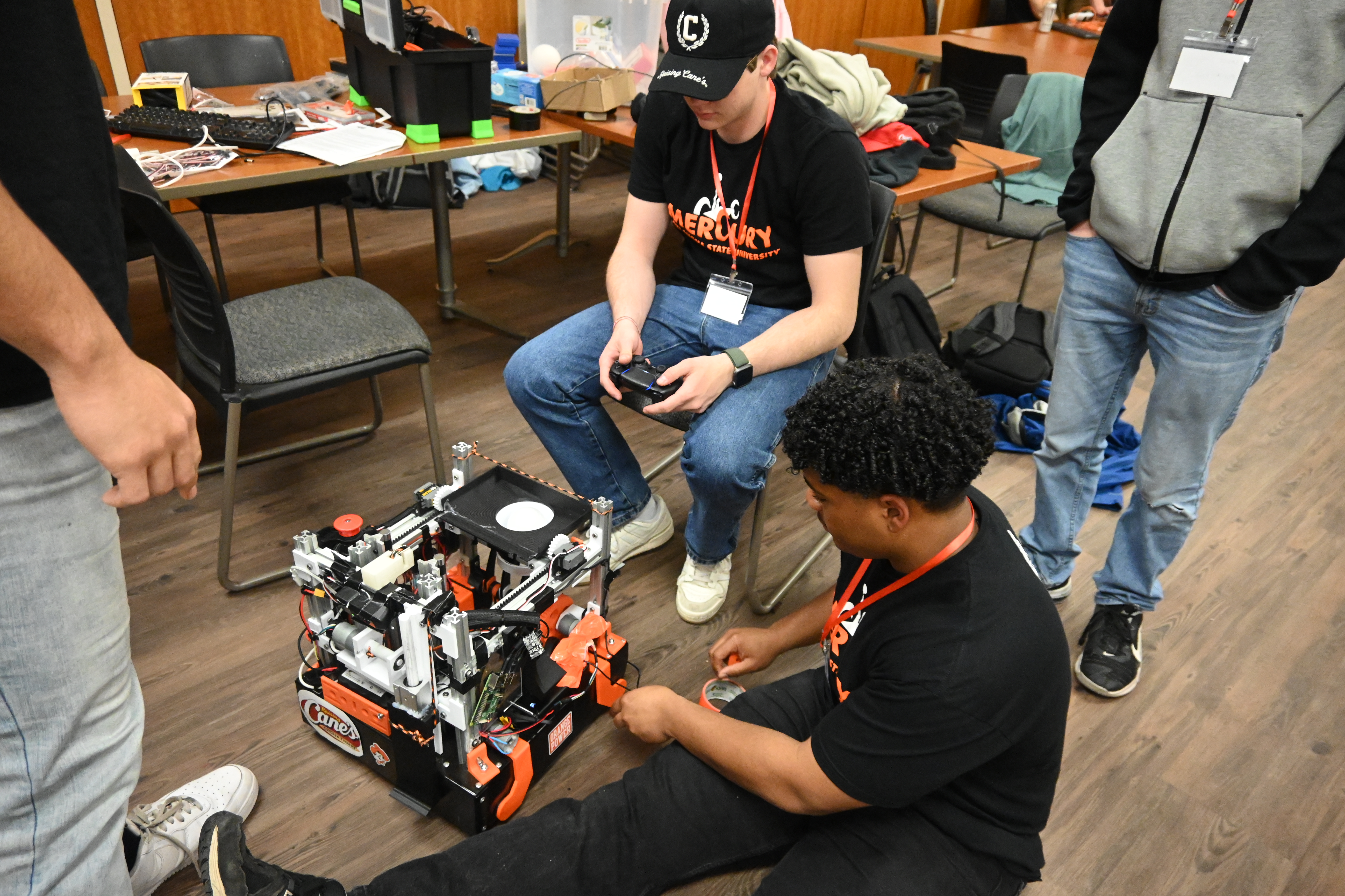Students working on robotics project